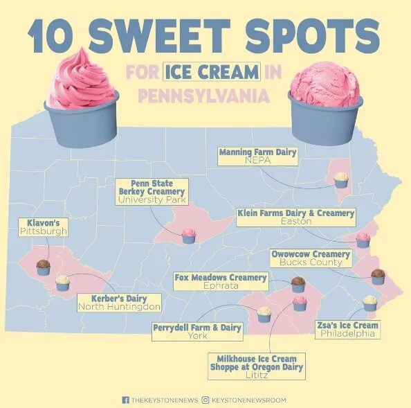 Map of ice cream spots in PA