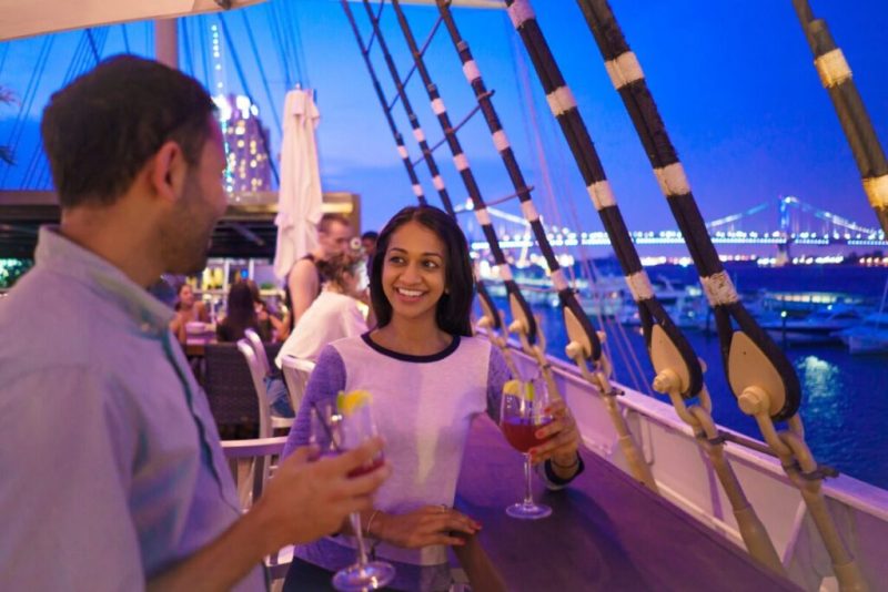 Diners enjoy the riverfront setting at Philadelphia's Moshulu.