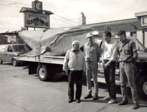 A historic black and white photo outside Cooper's Seafood House.