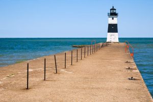 A lighthouse at Presque Isle State Park.