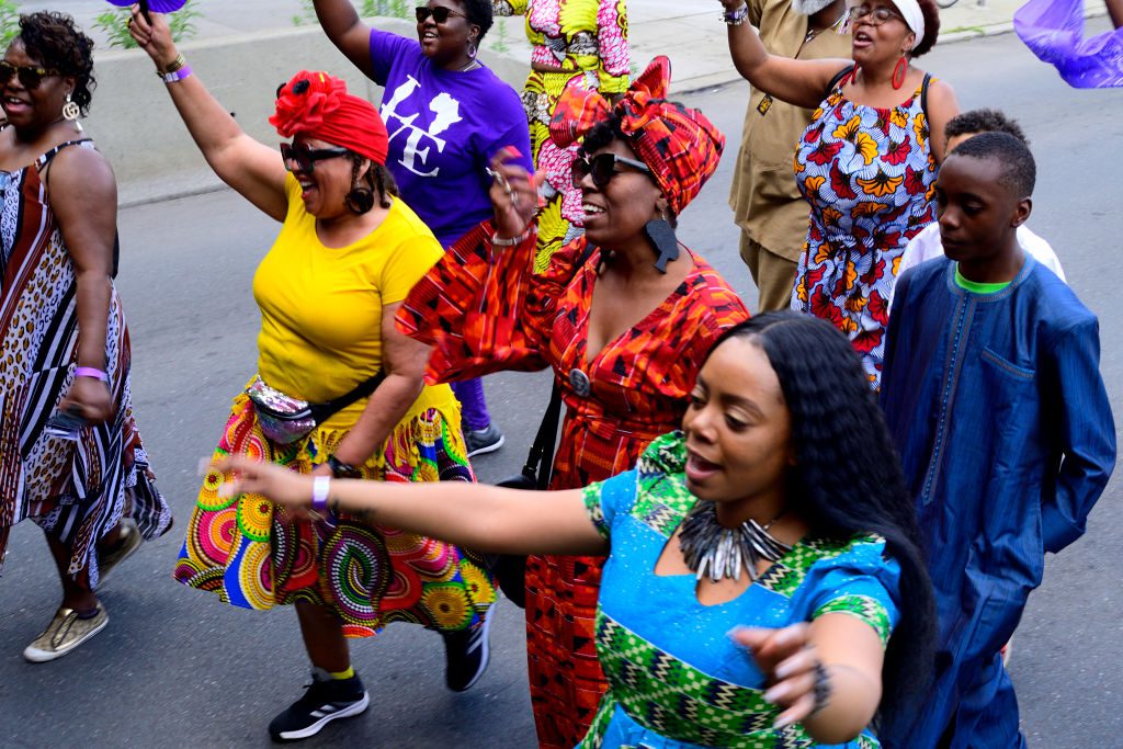 Elected officials, community leaders, youth and drum and marching bands take part in the second annual Juneteenth Parade, in Philadelphia, PA on June 22, 2019 in the week that Juneteenth was declared an official state holiday by Pennsylvania Governor Tom Wolf. Juneteenth National Freedom Day commemorates the announcement of abolition of slavery on June 19, 1865. (Photo by Bastiaan Slabbers/NurPhoto via Getty Images)