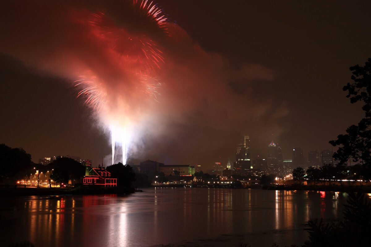 "July 4th firework display in Philadelphia, 2008"