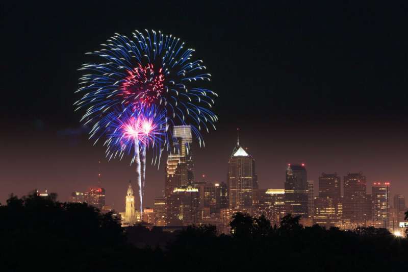 2012 July 4th firework display in Philadelphia shot from Fairmount Park.
