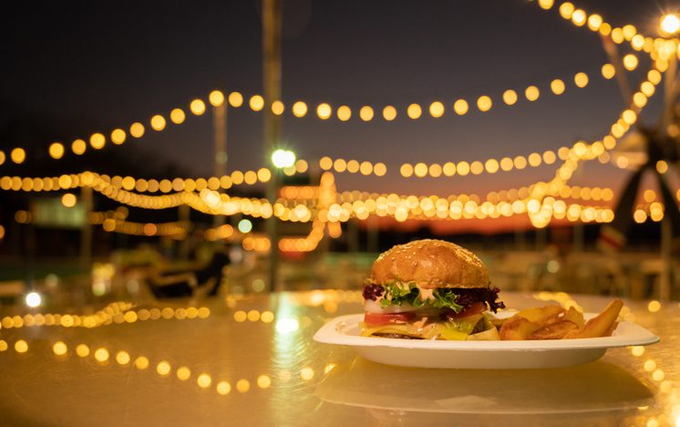 A Hamburger served in a late-night restaurant