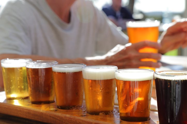 Flight of beer at a brewery. Lancaster is home to several great breweries