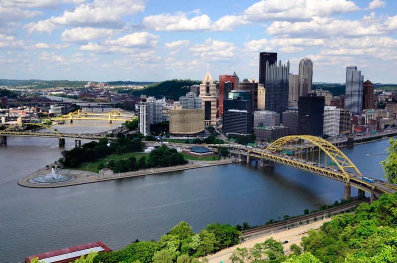 an aerial view of pittsburgh