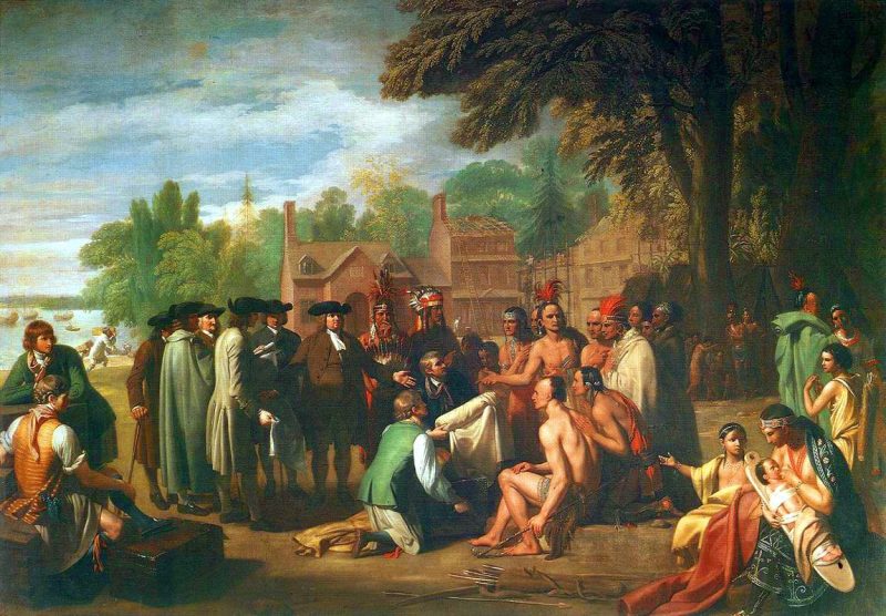 a 1771 painting of william penn and various people from the lenape tribe