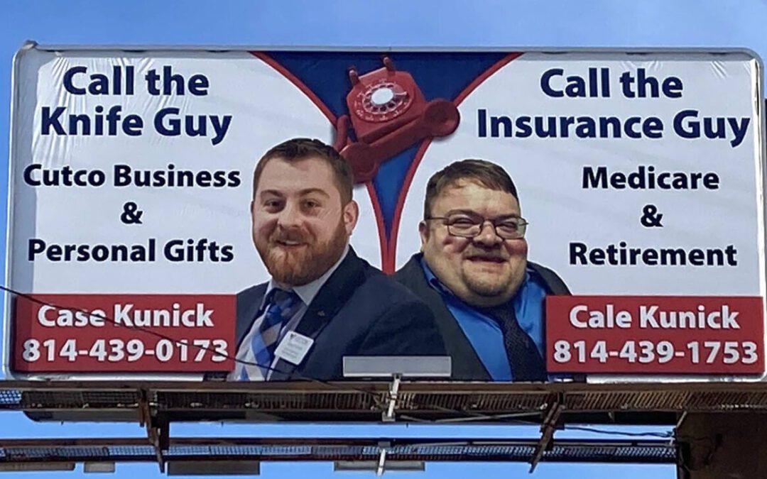 Knives & insurance? Unique Erie billboards show strong brotherly bond