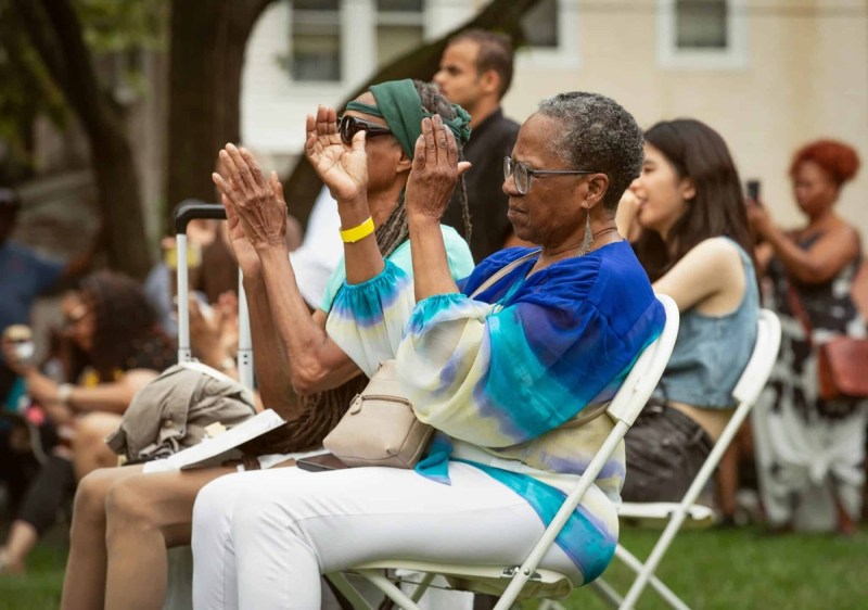 Attendees enjoy free live music at the Lancaster Avenue Jazz & Arts Festival