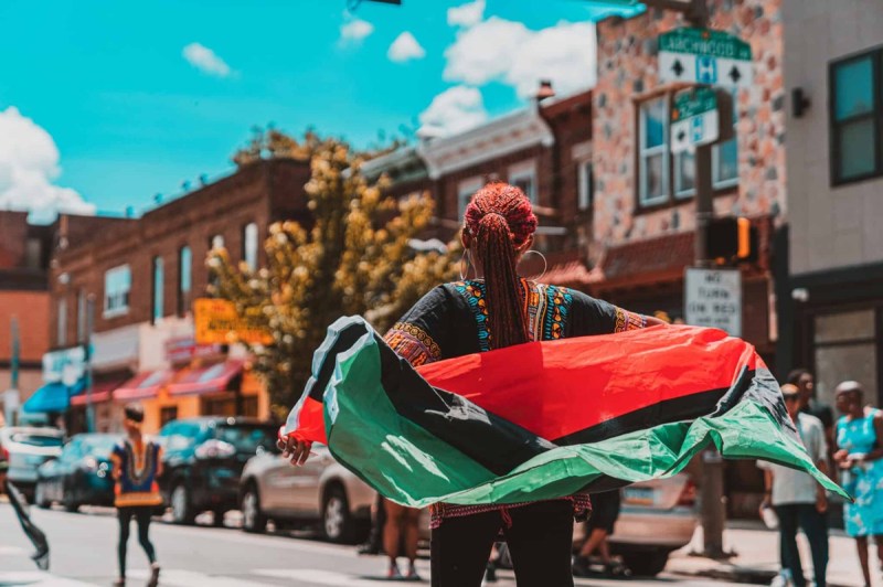 A woman participates in The Juneteenth Parade in Philadelphia