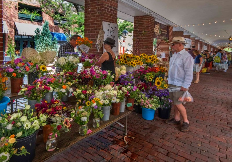 Rows of gorgeous flowers for sale at Headhouse Farmers Market in Philadelphia, one of many great farmers markets in Pennsylvania
