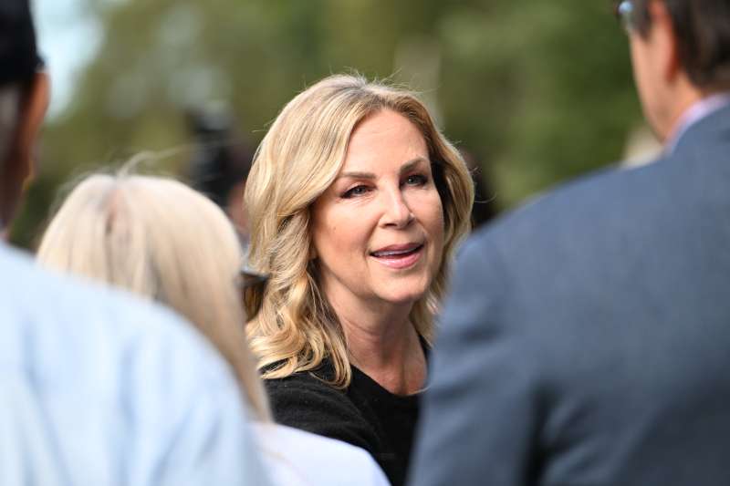 Janelle Stelson speaking with people in a crowd