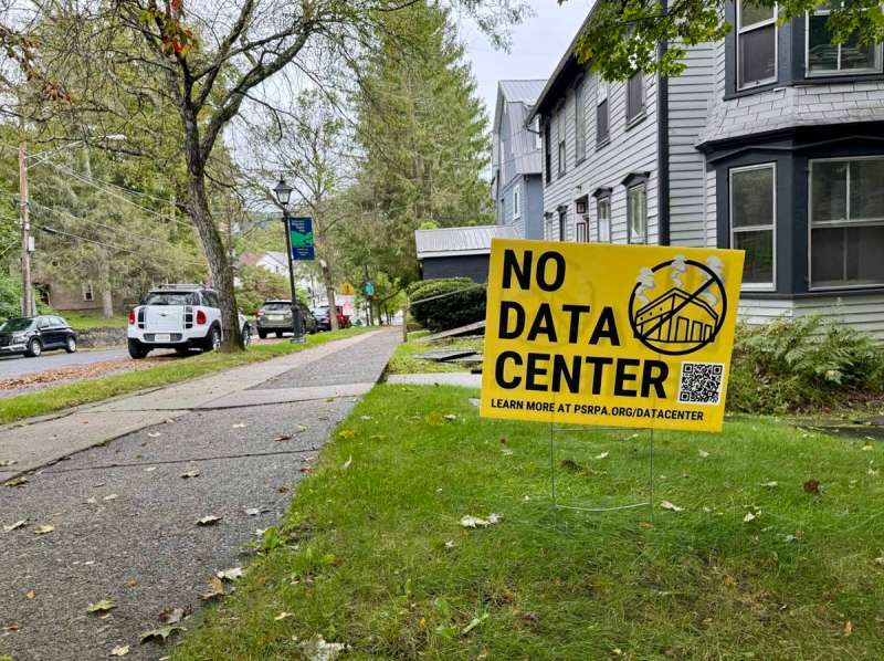 a yard sign opposing data centers in Pennsylvania